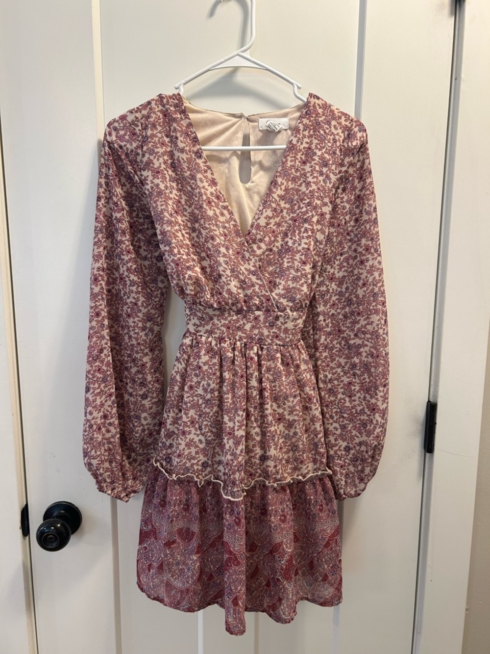 Floral V-Neck Long Sleeve Dress in Dusty Rose